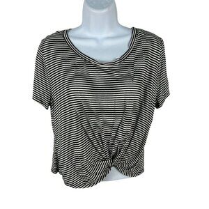 Striped Black & White Nine Britton Knot Front T-Shirt Medium Rayon Spandex